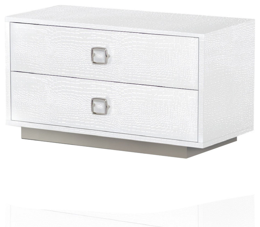 Benzara BM277355 Hart 32" Nightstand, 2 Drawers, Textured Lacquer Finish, White
