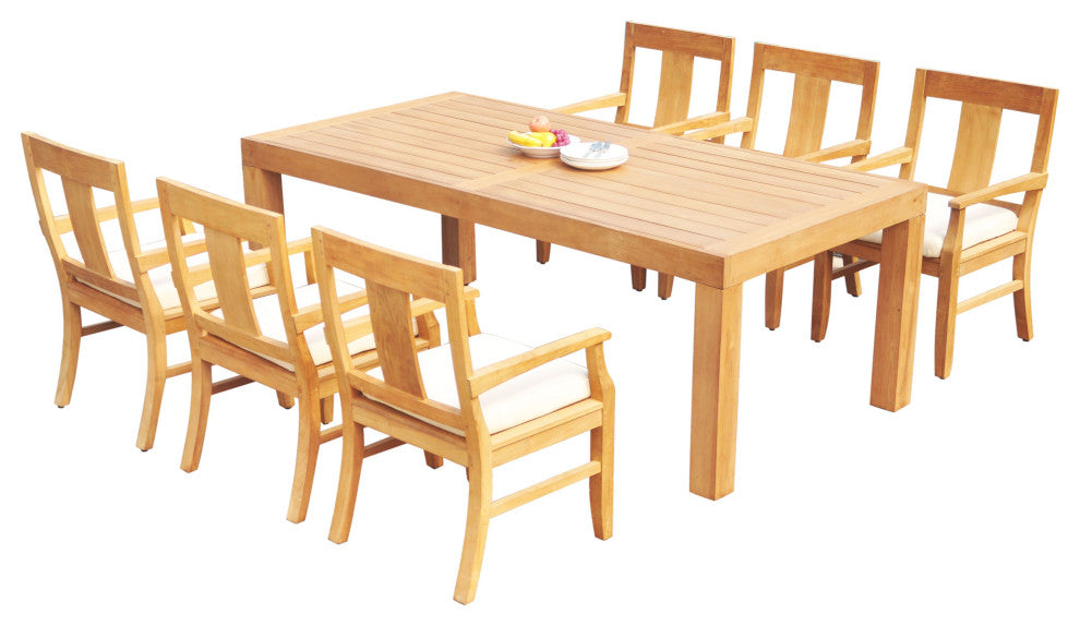 7-Piece Outdoor Teak Dining Set: 86" Rectangle Table & 6 Osbo Arm Chairs