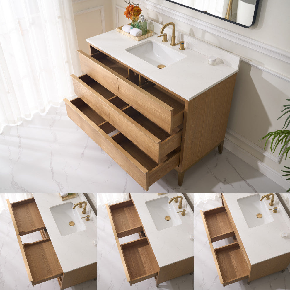 Nolan Freestanding Bathroom Vanity with Quartz Top, Light Oak, 48"