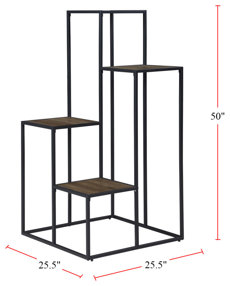 4-Tier Display Shelf, Black and Rustic Brown