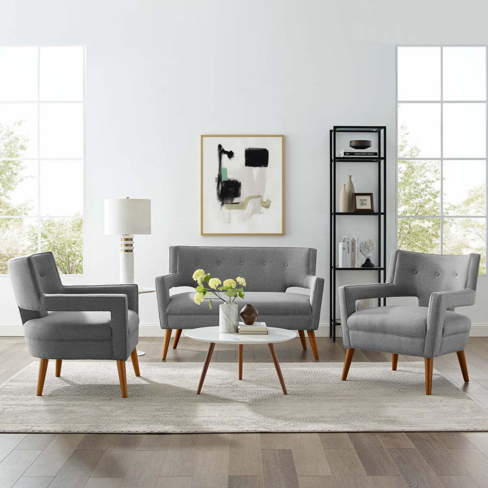 Armchair and Loveseat Sofa Set, Fabric, Gray, Modern, Lounge Hospitality