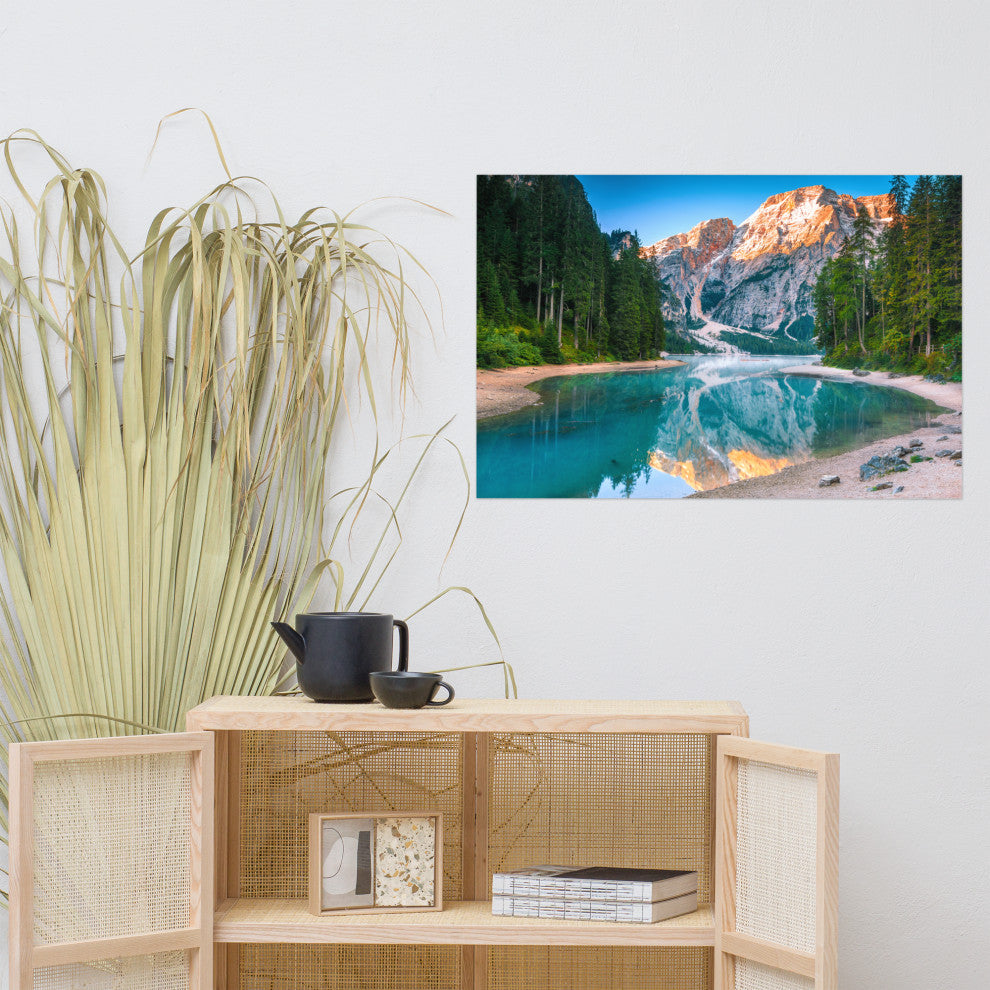 Misty Lake and Snow-cap Mountain Reflections Unframed Wall Art Prints, 24" X 36"