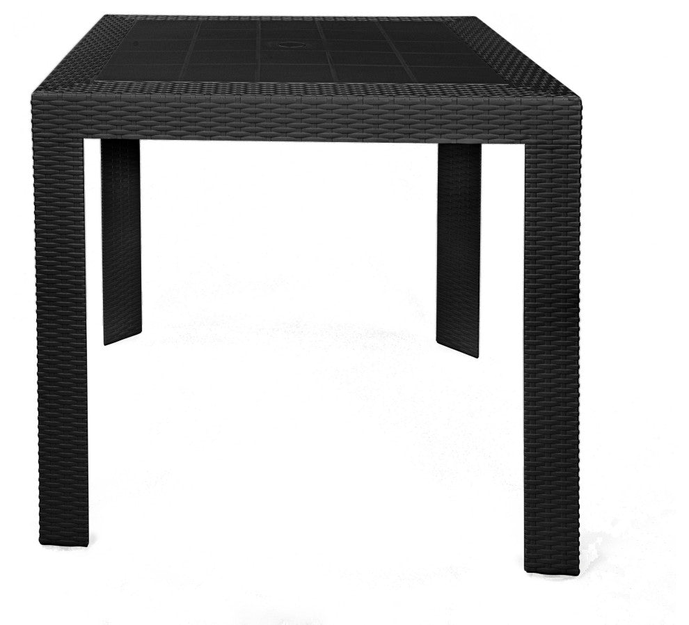 LeisureMod Mace Mid-Century 3-Piece Outdoor Patio Dining Set, Black