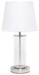 Simple Designs Encased Metal & Clear Glass Table Lamp, Brushed Nickel & White