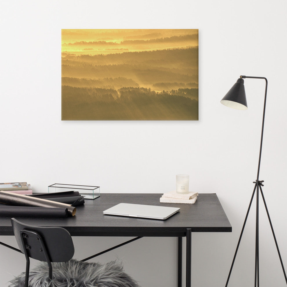 Golden Mist Valley - Hills & Mountain Range Landscape Canvas Prints, 24" X 36"