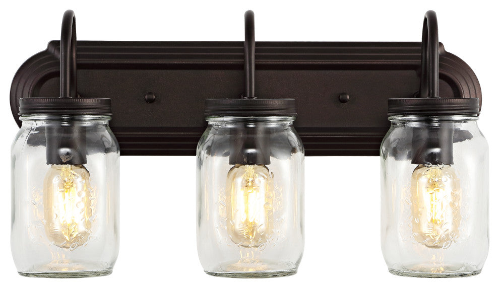 Gaines 19.3" 3-Light Farmhouse Mason Jar LED Vanity, Oil Rubbed Bronze/Clear