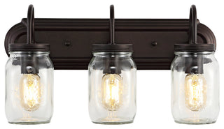 Gaines 19.3" 3-Light Farmhouse Mason Jar LED Vanity, Oil Rubbed Bronze/Clear
