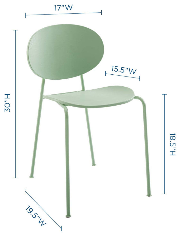 Side Dining Chair, Set of 2, Plastic, Metal, Green, Modern, Bistro Restaurant