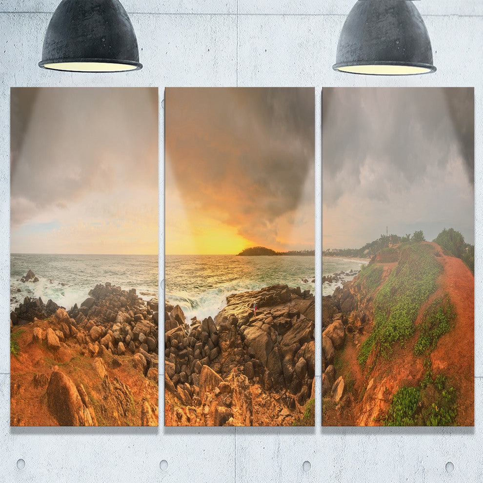"Sunrise at Romantic Beach at Sri Lanka" Metal Wall Art, 3 Panels, 36"x28"