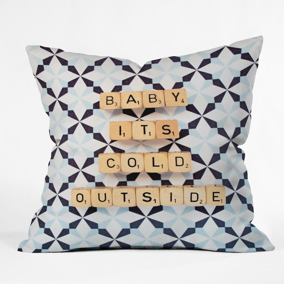 Deny Designs Happee Monkee Baby Its Cold Outside Throw Pillow, 18"x18"