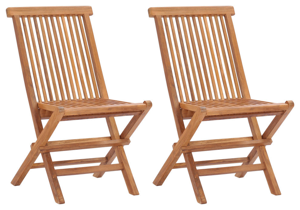 Teak Wood California Folding Outdoor Patio Side Chair, A-Grade Teak, Set of 2