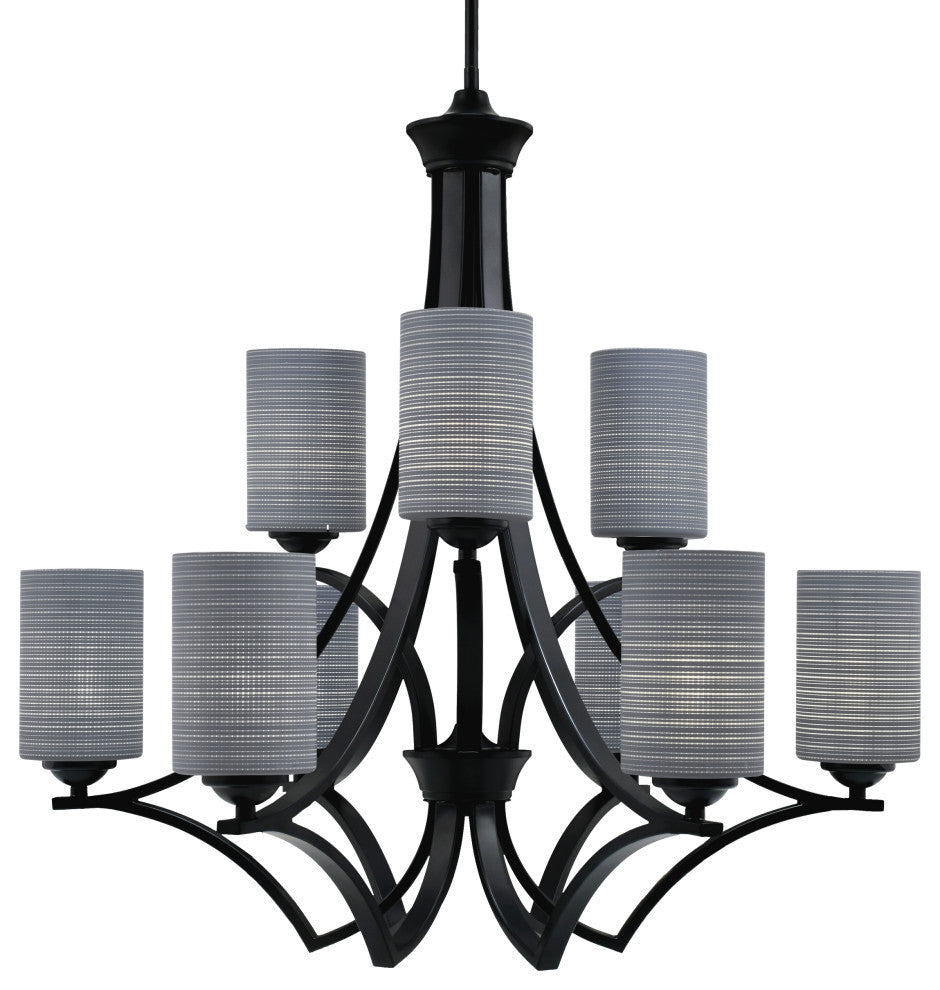 Zilo, 9 Light, Chandelier, Matte Black Finish With 4" Gray Matrix Glass