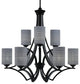 Zilo, 9 Light, Chandelier, Matte Black Finish With 4" Gray Matrix Glass