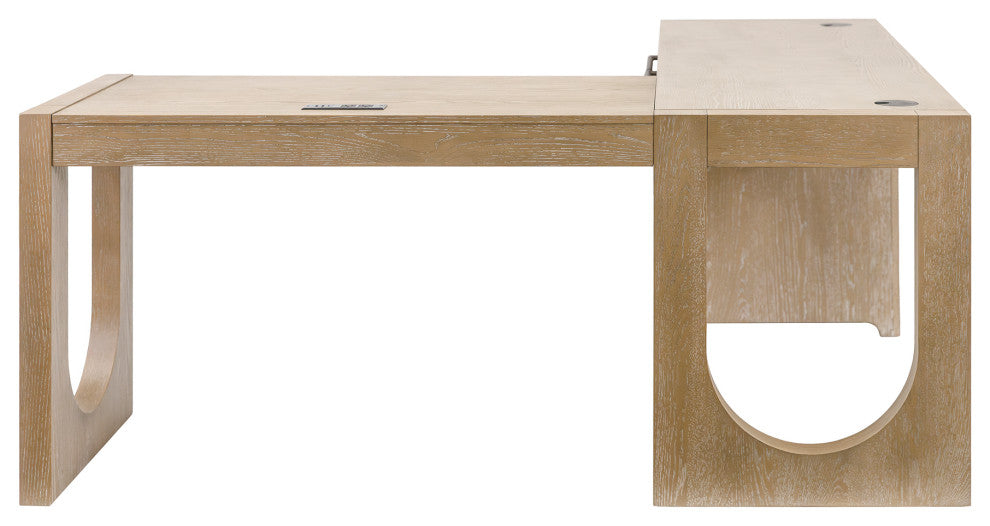 Modern Wood L-Shape Pedestal Desk With Right Facing Open Return, Light Brown