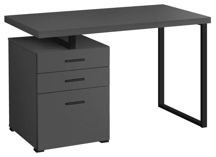 Modern Desk, Floating Top With 2 Storage Drawers & File Drawer, Modern Gray
