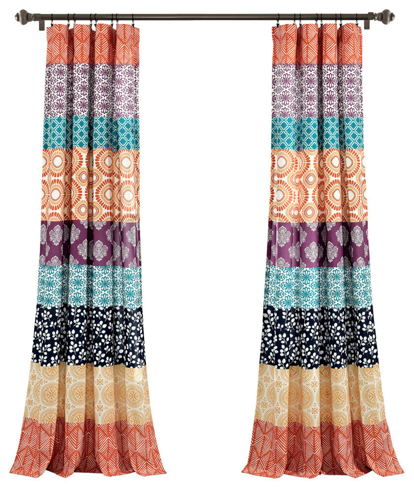 Bohemian Stripe Window Panel, Set of 2, Fuchsia/Orange, 95"x52"