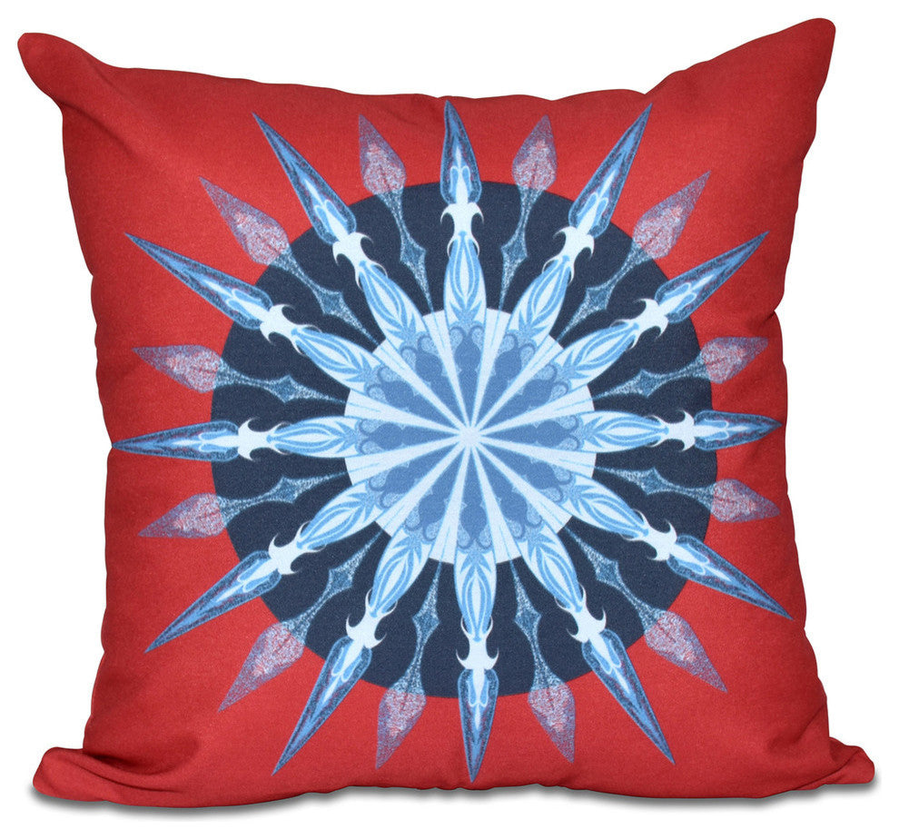 Sea Wheel, Geometric Print Outdoor Pillow, Red, 18"x18"