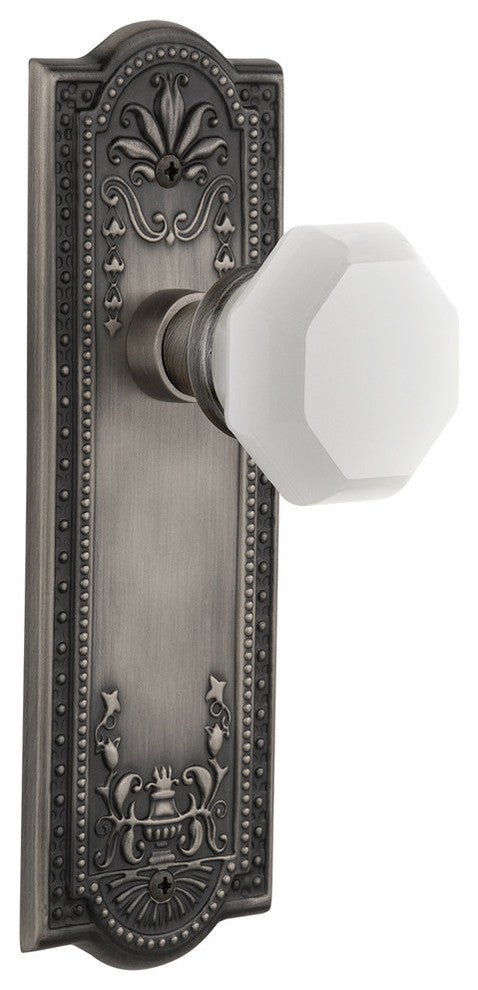 Meadows Plate Double Dummy Waldorf White Milk Glass Knob, Antique Pewter