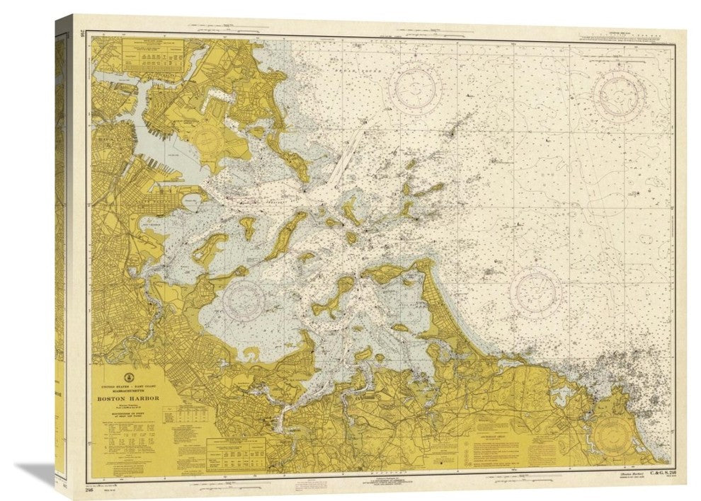 "Nautical Chart - Boston Harbor ca" Artwork, 30"x23"