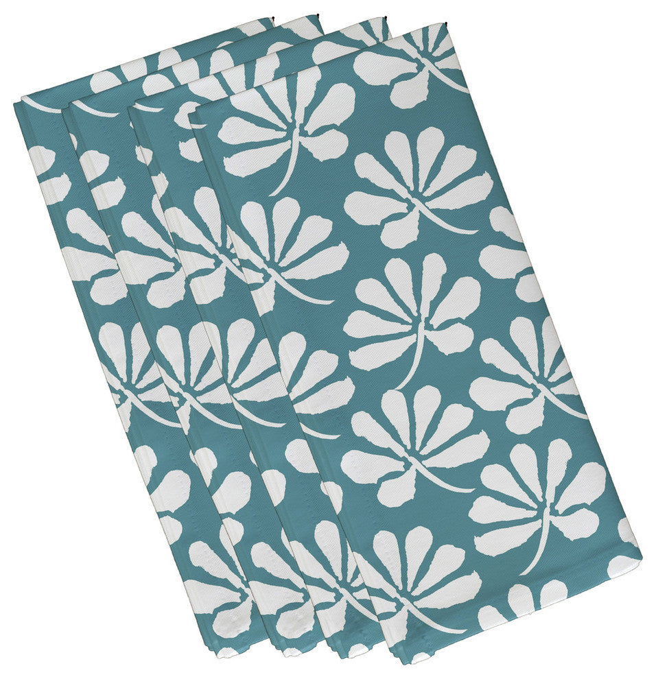 19x19", Ingrid Floral Print Napkin, Aqua, Set of 4