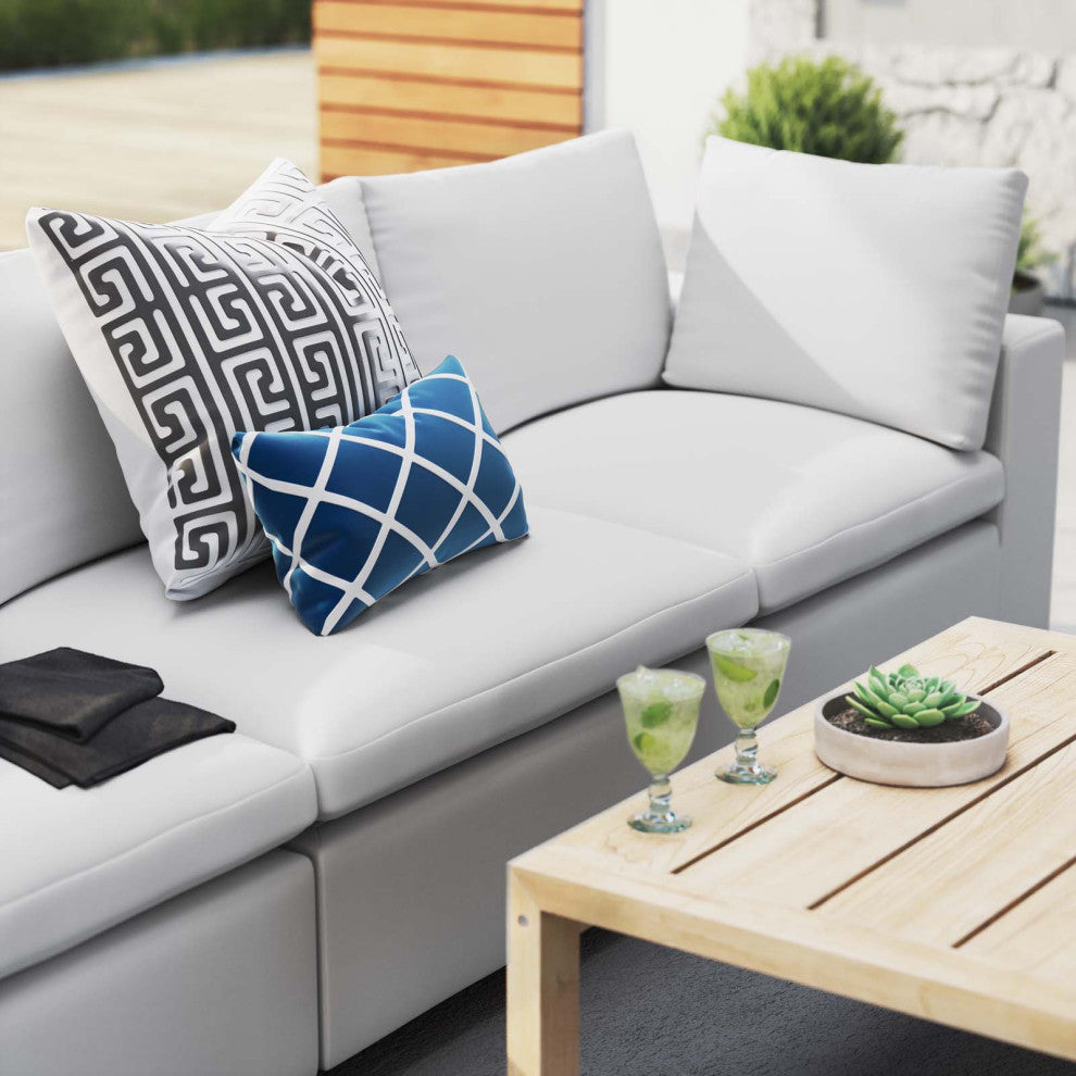 Modular Lounge Deep Sofa, Sunbrella, White, Modern, Outdoor Patio Hospitality