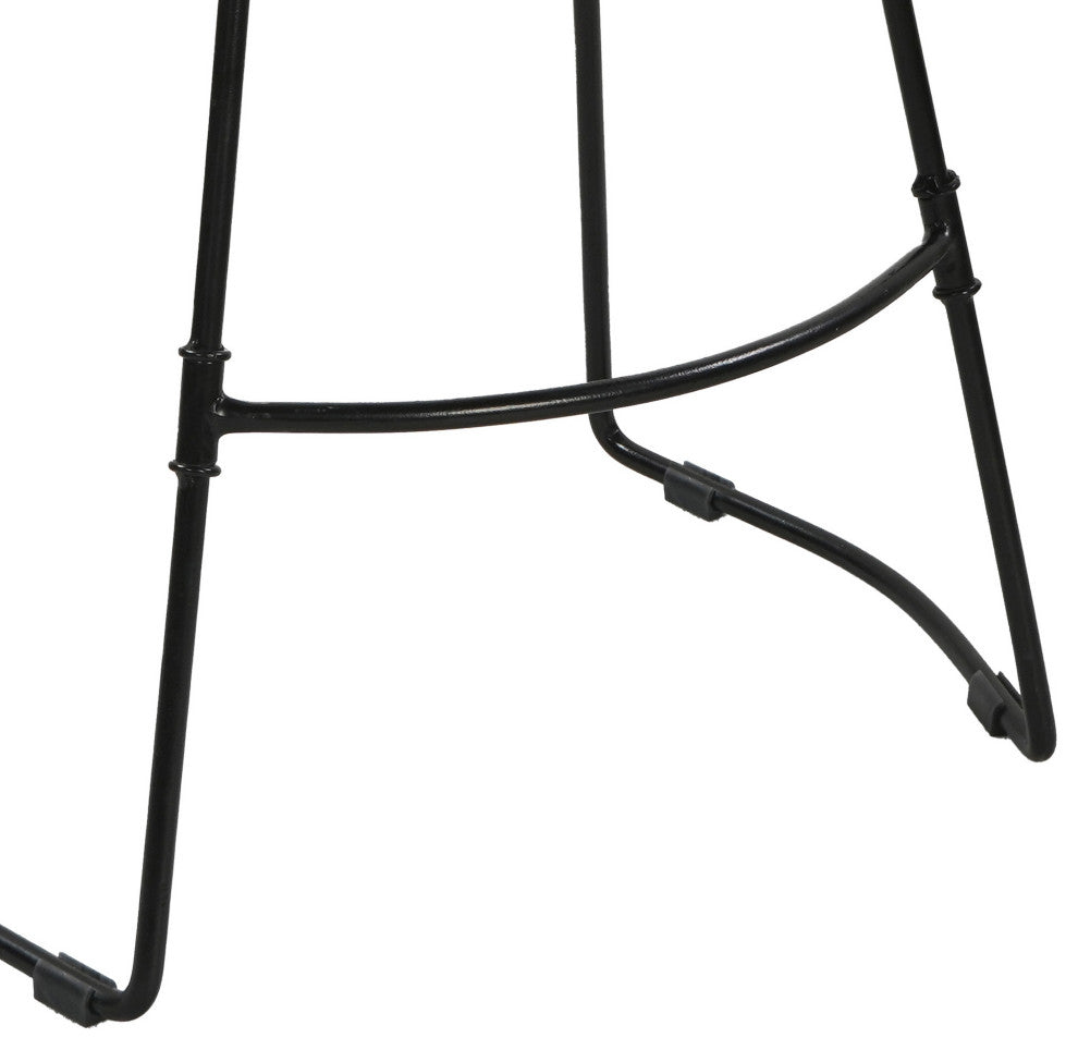 24" Backless Counter Stool Whitewashed Mango Wood Saddle Seat Black Metal