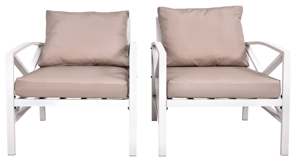 2 pieces Outdoor Patio Metal Armchair Seat With Cushions, Khaki