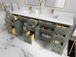 Cambridge 84" Double Sink Bath Vanity in Evergreen 2" White Quartz