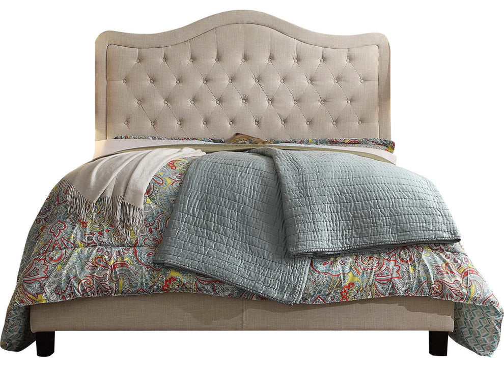 Aurora Queen Upholstered Panel Bed, Beige, Eastern King