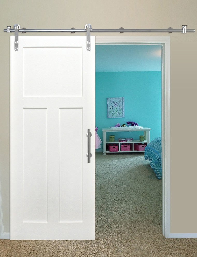 36"x 84" 3-Pnl Pine Barn Door With Round Stainless Sliding Door Hardware Kit