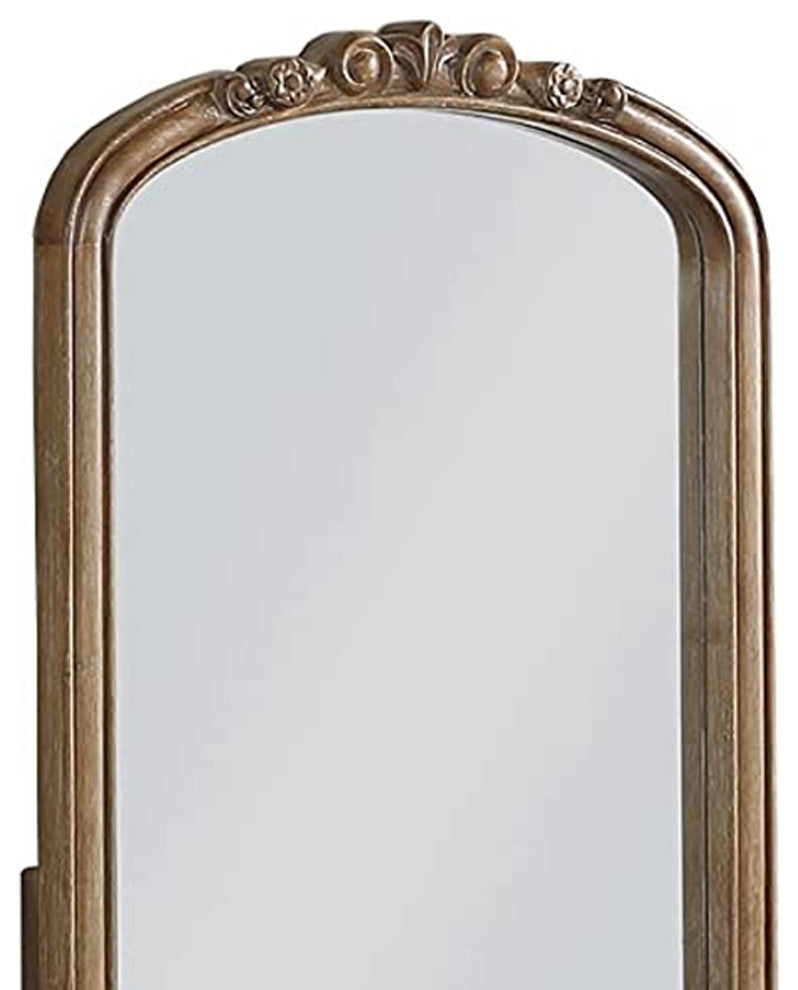 Benzara BM268887 3 Piece Vanity Set With Carved Mirror and Turned Legs, Brown