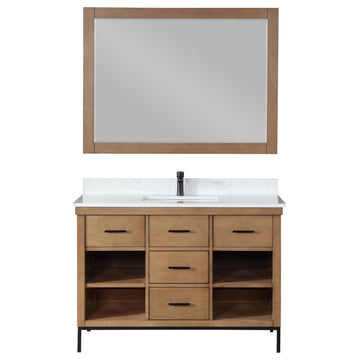 Kesia Brown Pine Bathroom Vanity Set, 48", With Mirror