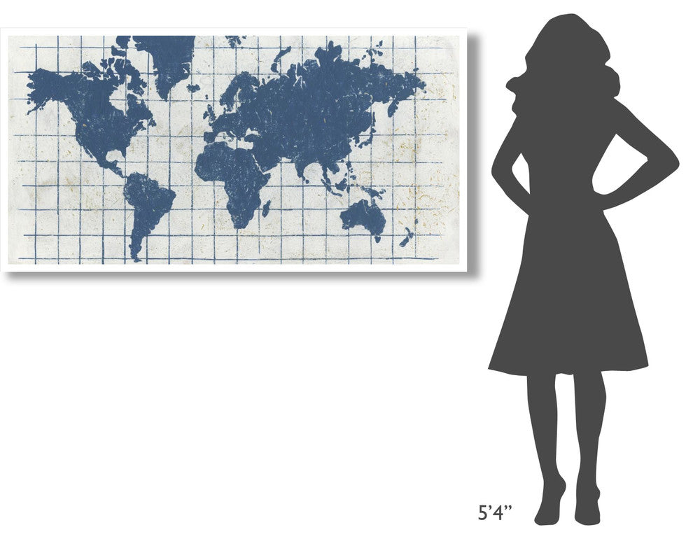 "Indigo Gild World Map I" Digital Paper Print by Kathrine Lovell, 62"x32"
