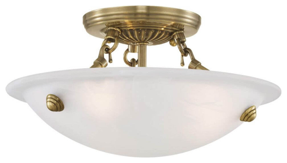 Livex Oasis 3 Light 12" Flush Mount, Antique Brass