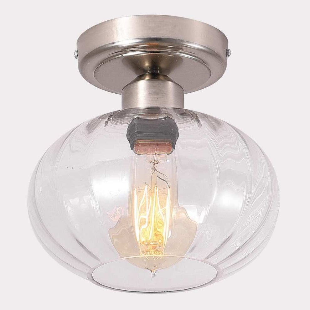 Modern Glass Semi Flush Mount Ceiling Light, Chrome