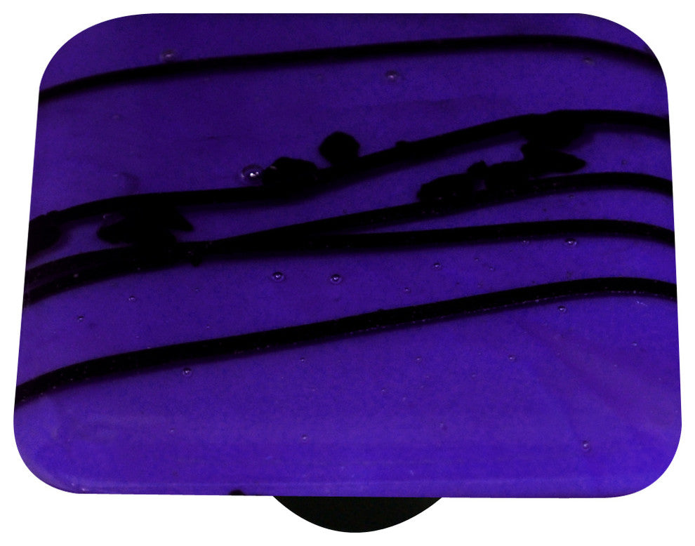 Art Glass Square Mardi Gras Knob, Alum Post, Black Mg, Cobalt Blue