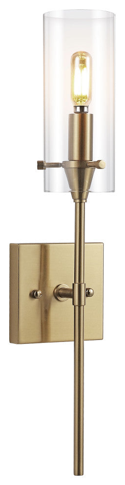 Cato 4.5" 1-Light Bohemian Farmhouse Iron/Glass LED Sconce, Brass Gold/Clear