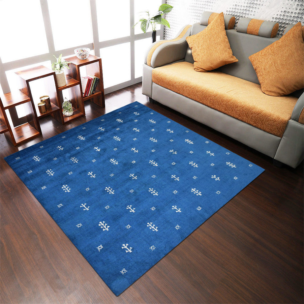 HAND KNOTTED LOOM SILK ECO-FRIENDLY AREA RUGS -10'x10',Square,Blue,Contemporary