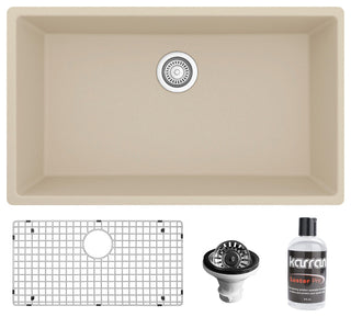 Karran QU-812 Undermount 32.5" Large Single Bowl Quartz Sink Kit, Bisque