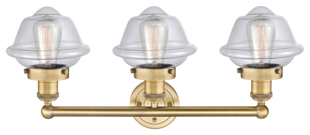 Oxford 3-Light 25" Bath Vanity Light, Brushed Brass Finish, Clear Shade