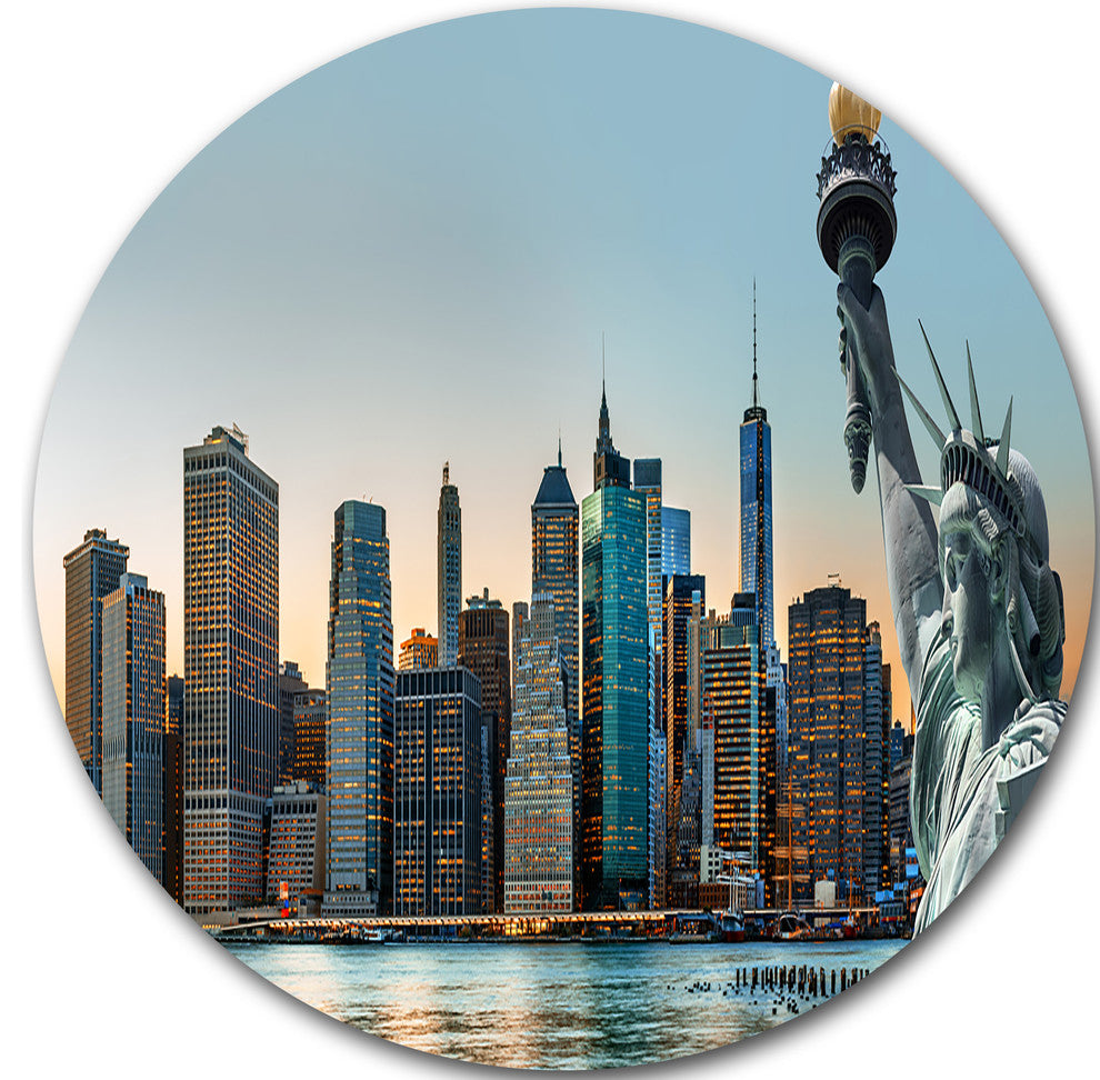 New York City Skyline Panorama, Photo Round Wall Art, 11"