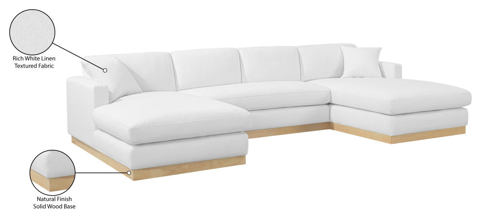 Johanna Black Linen Textured Fabric 3pc. Sectional, White, Natural Finish