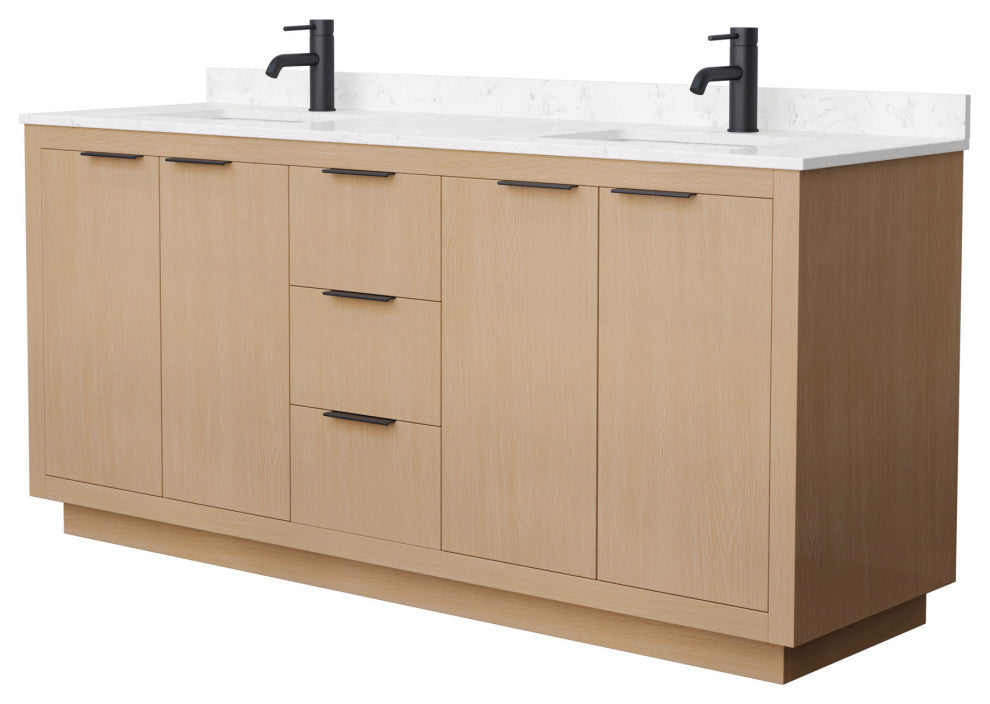 Maroni 72" Light Straw Double Vanity, LV Carrara Cultured Marble Top, Black Trim