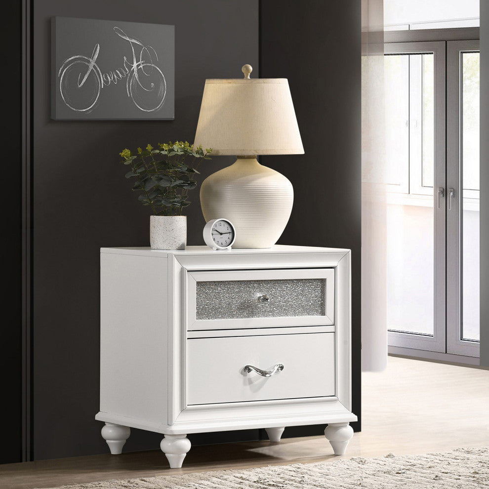 2 Drawers Nightstand With Acrylic Crystal Accent, Gray and White