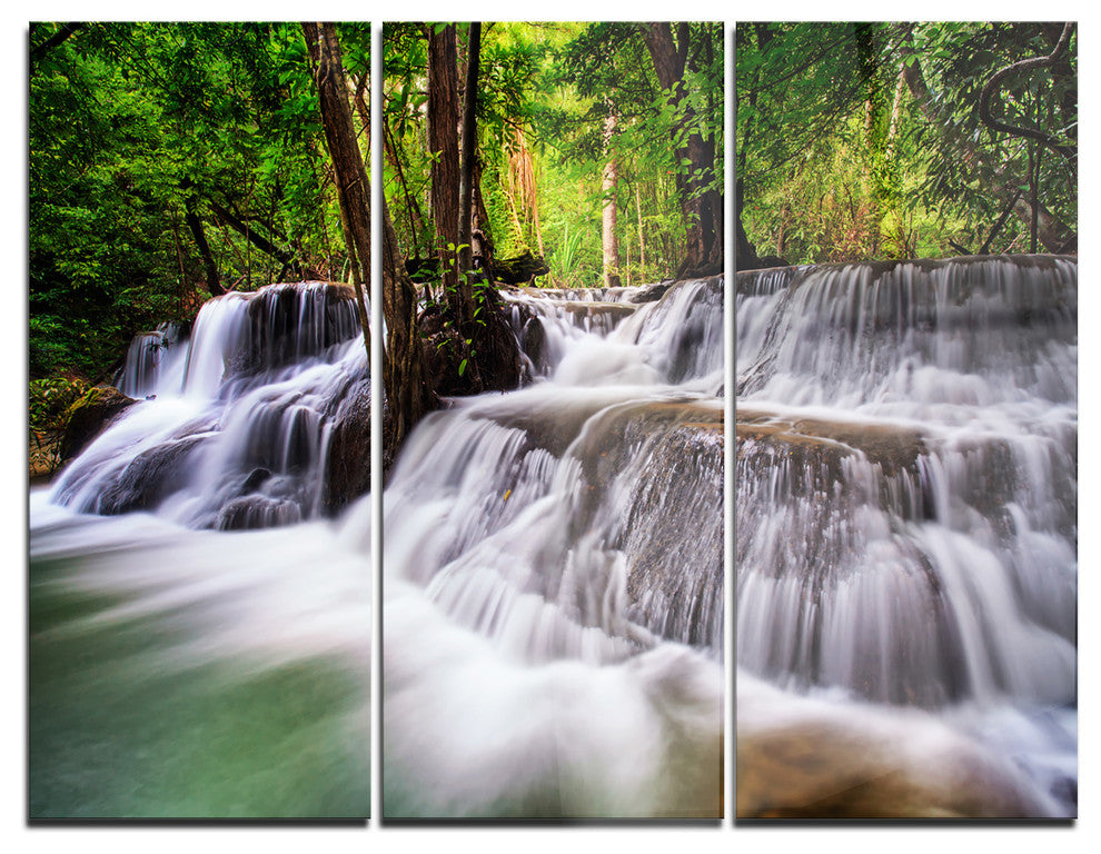 "Waterfall Huai Mae Kamin" Metal Wall Art, 3 Panels, 36"x28"