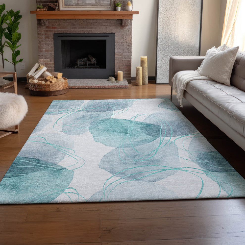 Premium Machine Washable Mayfield AMF544 Teal 3' x 5' Rug