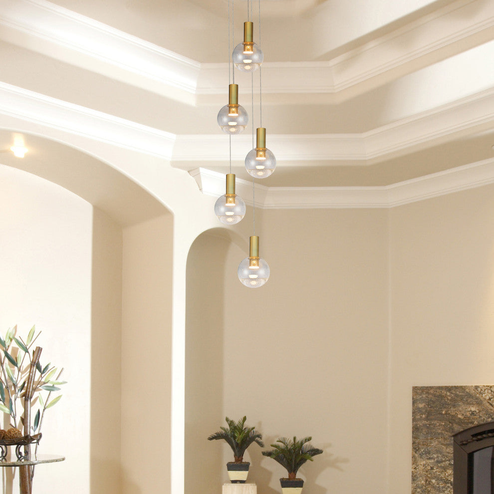 Sienna 5-Light ETL Certified Integrated LED Chandelier Lighting Fixture, Brass