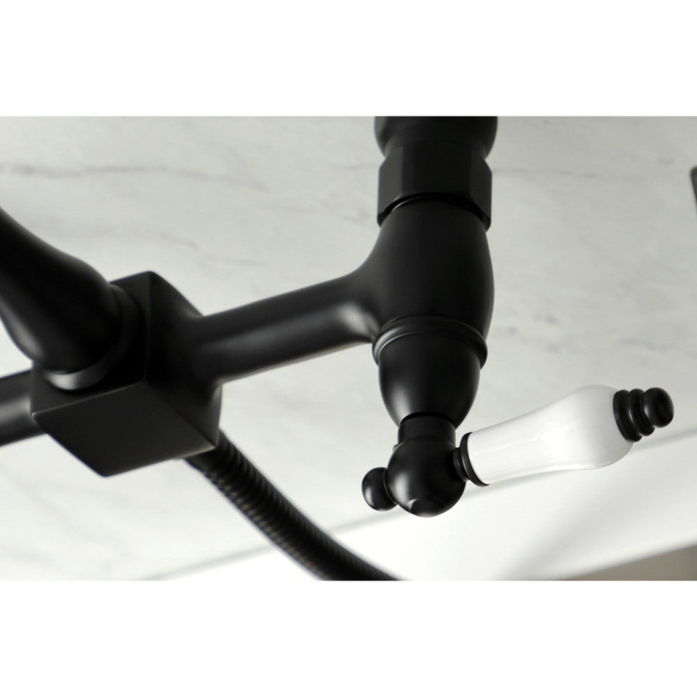 KS126XPLBS-P Heritage Wall Mount Bridge Kitchen Faucet with Brass Sprayer, Matte
