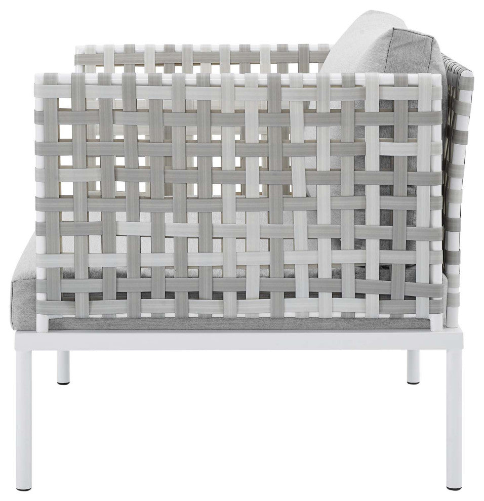Lounge Sectional Sofa Chair Table Set, Sunbrella, Aluminum, Gray, Outdoor