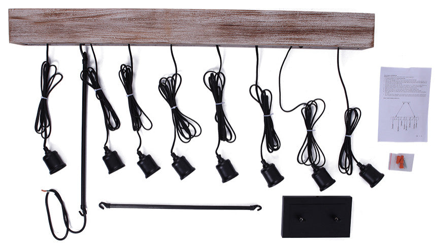 8 Light Wooden Rope Kitchen Island Linear Pendant